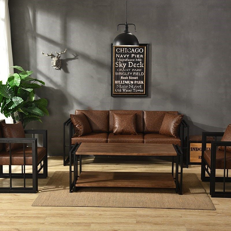 欧式小户型样板房铁艺沙发酒吧卡座酒店客厅工业风仿古沙发椅组合,住宅家具,铁艺沙发,淘宝优惠券,粉丝福利购,淘宝优惠卷