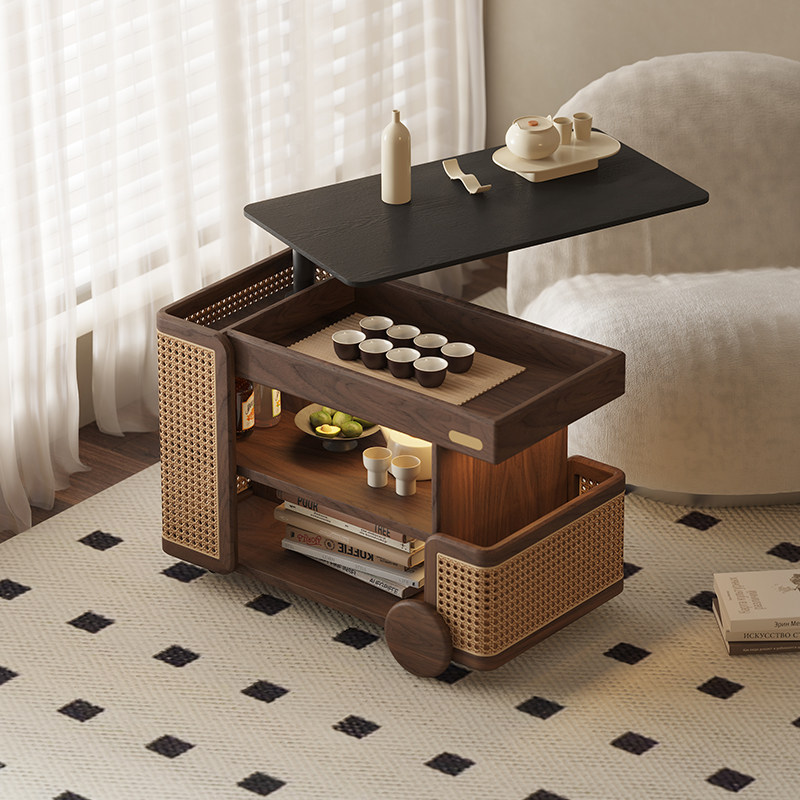 实木升降茶几可移动小推车巴士边几小户型黑胡桃木家用旋转床边柜,住宅家具,移动边几/推车,淘宝优惠券,粉丝福利购,淘宝优惠卷