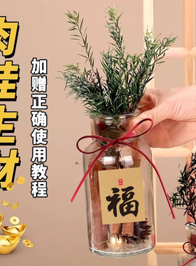 肉桂生财摆件玻璃瓶中式招财花瓶