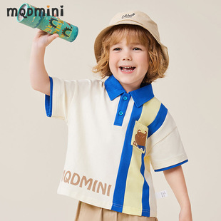 新款 MQDmini童装 夏季 男童短袖 条纹拼色T恤宝宝翻领小童 polo衫