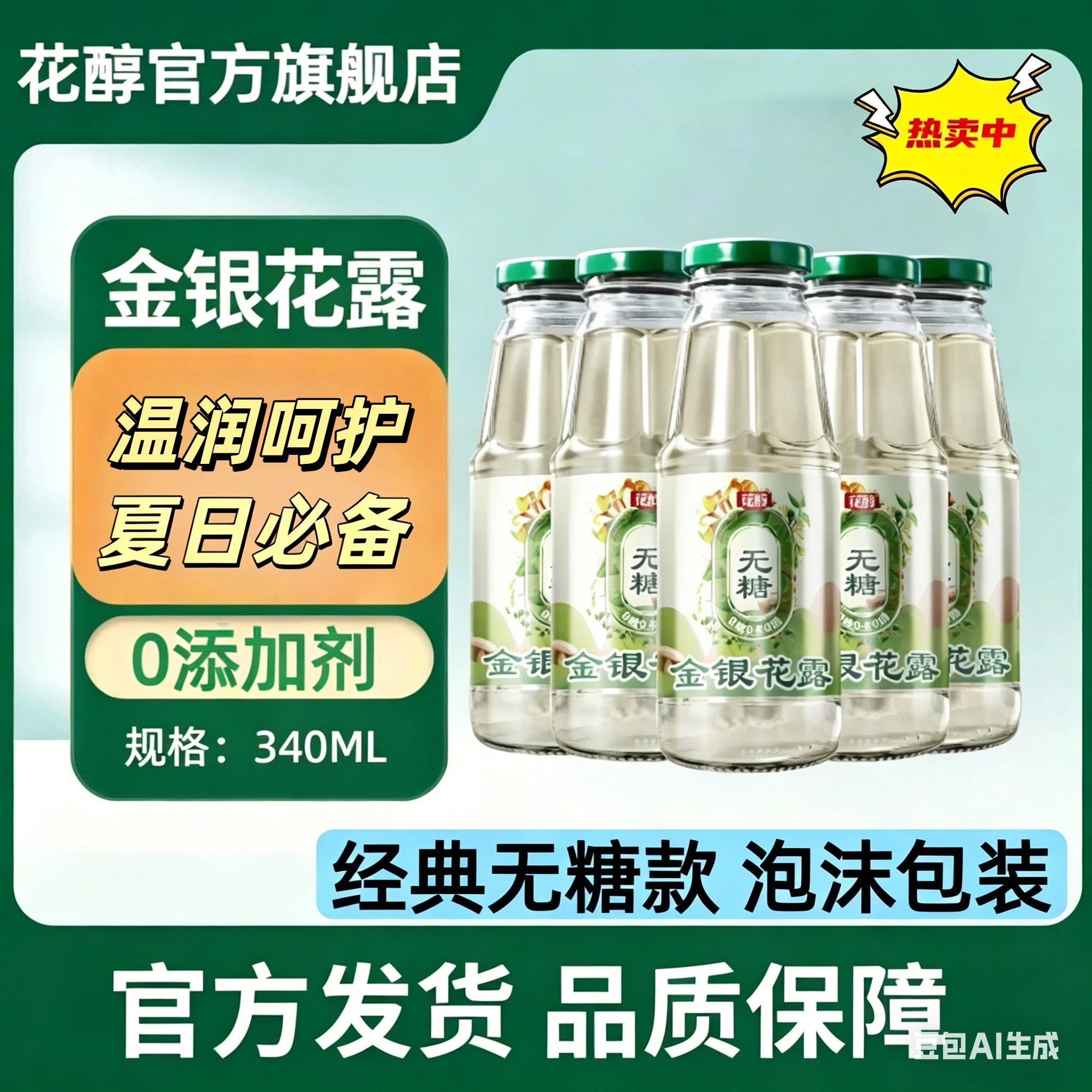 花醇无糖金银花露340ml无糖植物夏季饮料清凉不怕火解暑润喉 控糖