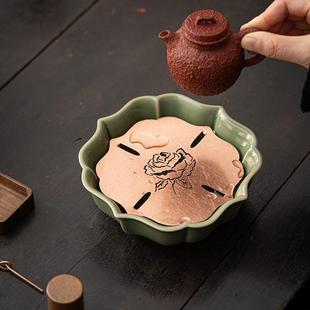 青瓷复古黄铜花瓣壶承陶瓷茶托茶台干泡盘小号蓄水茶盘托盘茶点盘