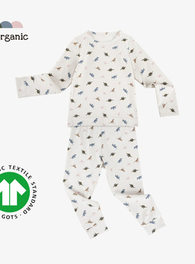 be organic【小恐龙叶子秋衣秋裤】儿童有机棉印花长袖长裤套装新