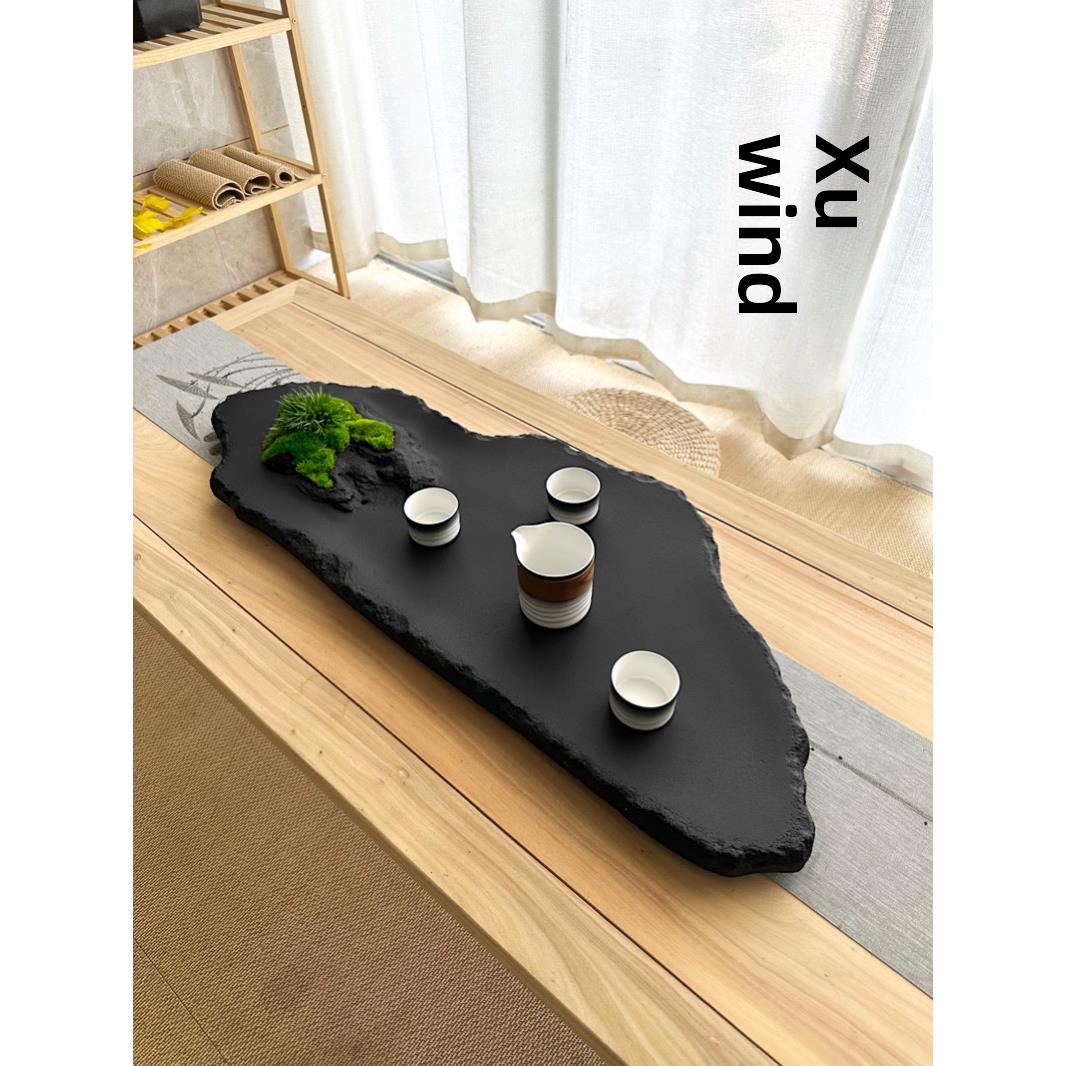 创意黑金石茶盘异形石茶桌天然石茶海无障碍豪华雕刻桌面托盘排水