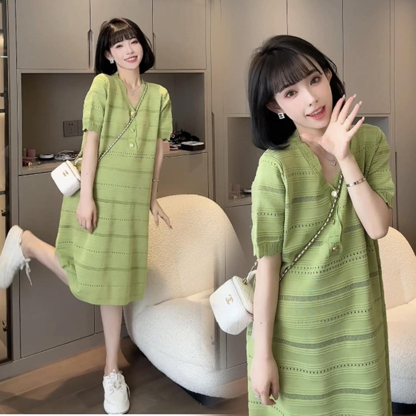 孕妇夏装2026夏季新款洋装韩版时尚潮妈宽松冰丝针织中长版裙子