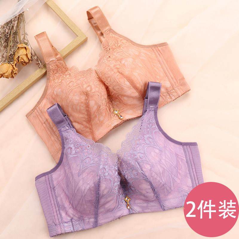 有钢圈大码内衣文胸无海绵夏季薄款大胸显小缩胸胖mm全罩杯防下垂