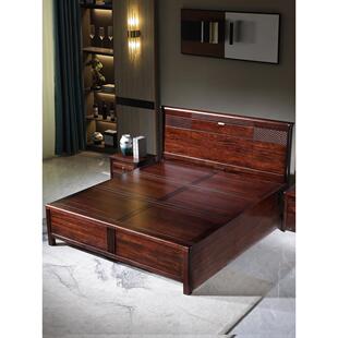 新中国风实木床1.8米双人床乌木现代中国风大小公寓主卧室储物婚