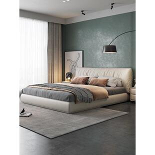 真皮床现代简约头层牛皮主卧环抱式软包双人床轻奢储物意式极简