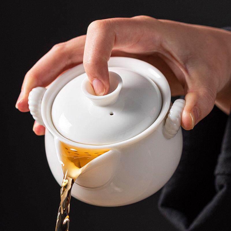 德化羊脂玉白瓷手捧锅单锅盖碗茶杯防烫茶壶家用功夫茶具陶瓷