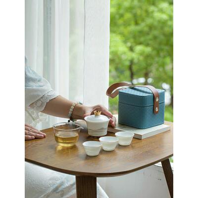 软玉快杯白瓷盖泡茶碗户外便携旅行茶具中秋礼品套装