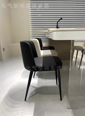 北欧简约餐椅家用轻奢软包样板房靠背椅咖啡椅覆古黑色芭蕾椅