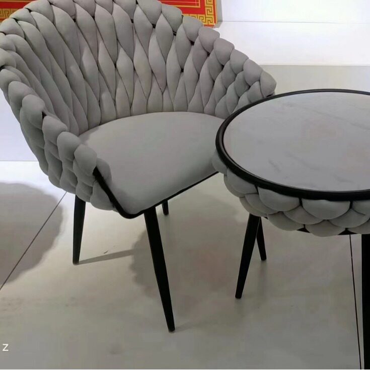铁艺镀金轻奢餐桌椅组合网红咖啡厅金色个性简约编织椅
