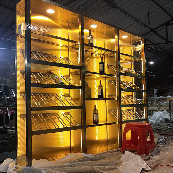 不锈钢带灯落地靠墙红酒白酒柜