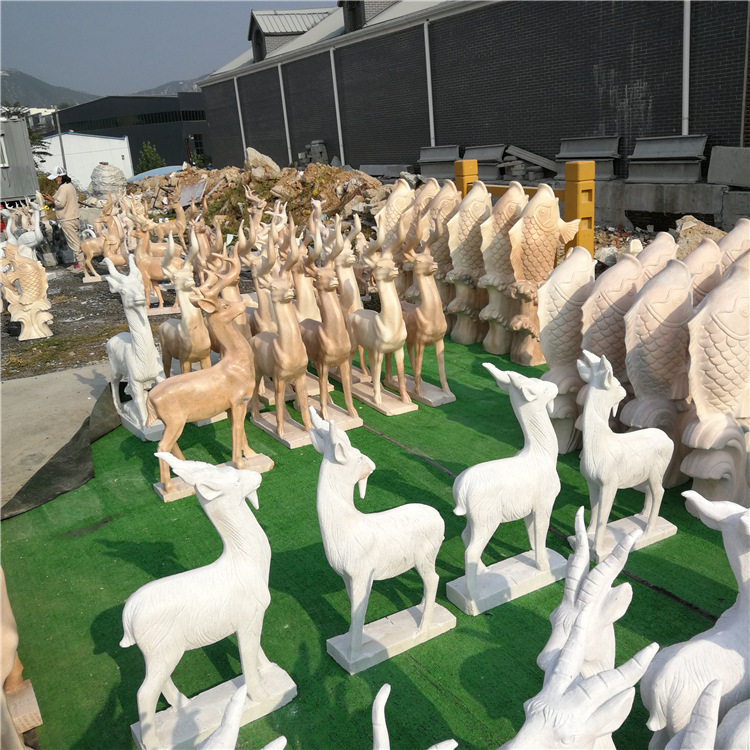 晚霞红石雕梅花鹿户外庭院摆件