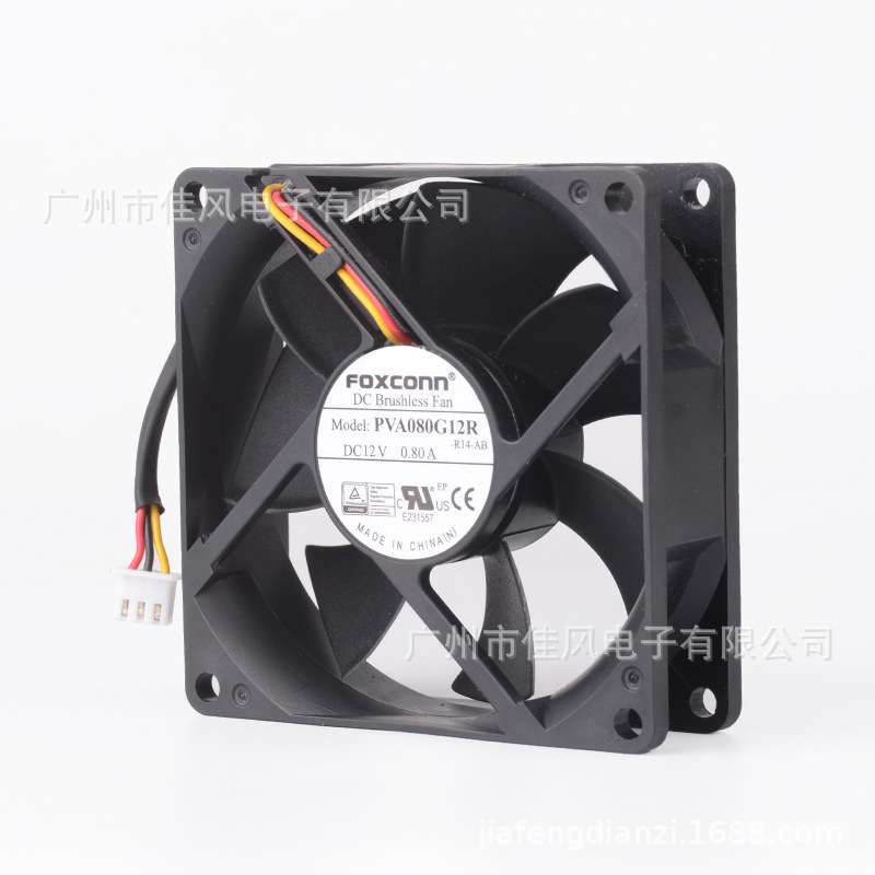 Foxconn富士康PVA080G12R-DC电压 12V 0.80A工业直流风扇尺寸80mm