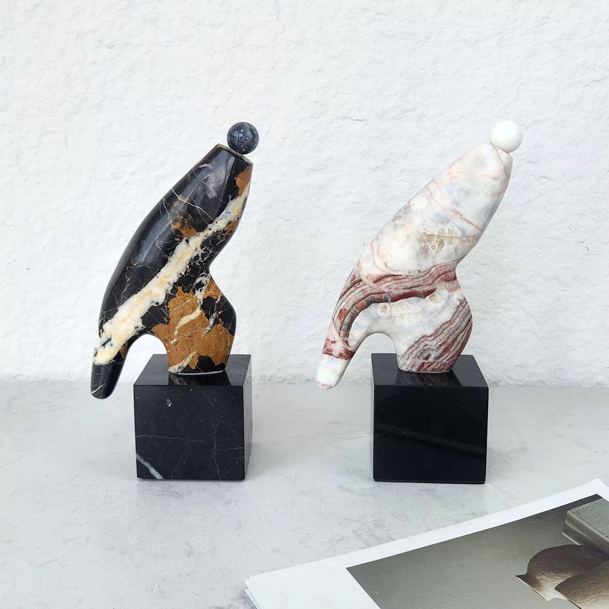 中古现代复古大理石雕塑摆件样板房玄关客厅餐厅天然石家居工艺品