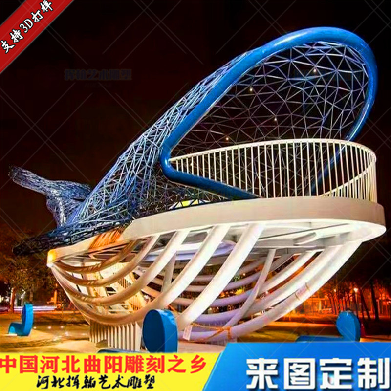 不锈钢海豚鲸鱼动物雕塑酒店广场园林景观摆件抽象水景大型户外