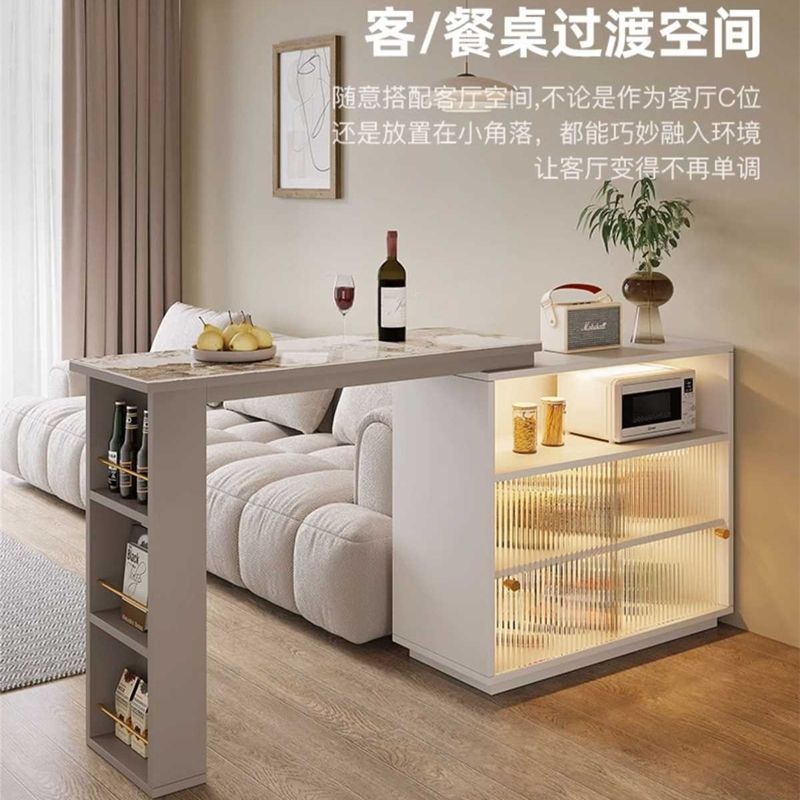 岩板吧台意式轻奢伸缩转角隔断