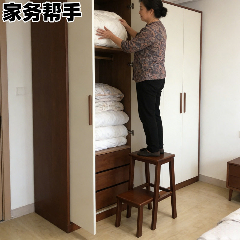 一件包邮实木爬高凳新中式家用阶梯凳加厚多功能小户型登高木梯子