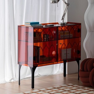 柒月亚克力餐边柜法式家用靠墙储物柜中古风客厅多功能边柜子定制