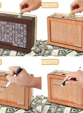 亚马逊新款创意木质储蓄罐Money Box with Counter美元存钱挑战罐