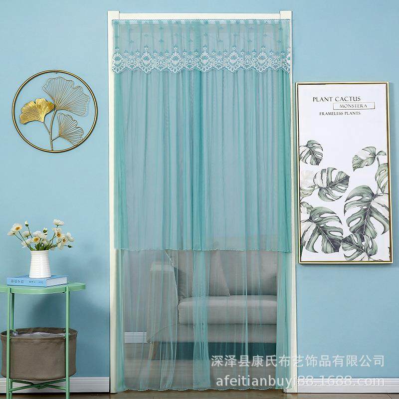 门帘夏季蕾丝防蚊家用免打孔纱帘魔术贴网红帘子