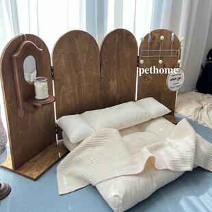 覆古矮屏风宠物店卧室阳台马尔济斯实木隔断布景置景拍照整装发货