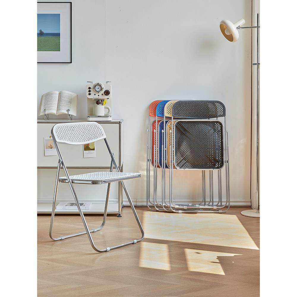 藤编塑料椅子亚克力时尚网红折叠椅拍照凳子家用卧室休闲靠背餐椅,住宅家具,餐椅,淘宝优惠券,粉丝福利购,淘宝优惠卷