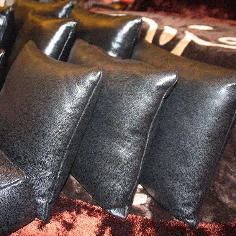 双面全真皮沙发黑牛抱枕靠垫真皮意式轻奢客厅真皮