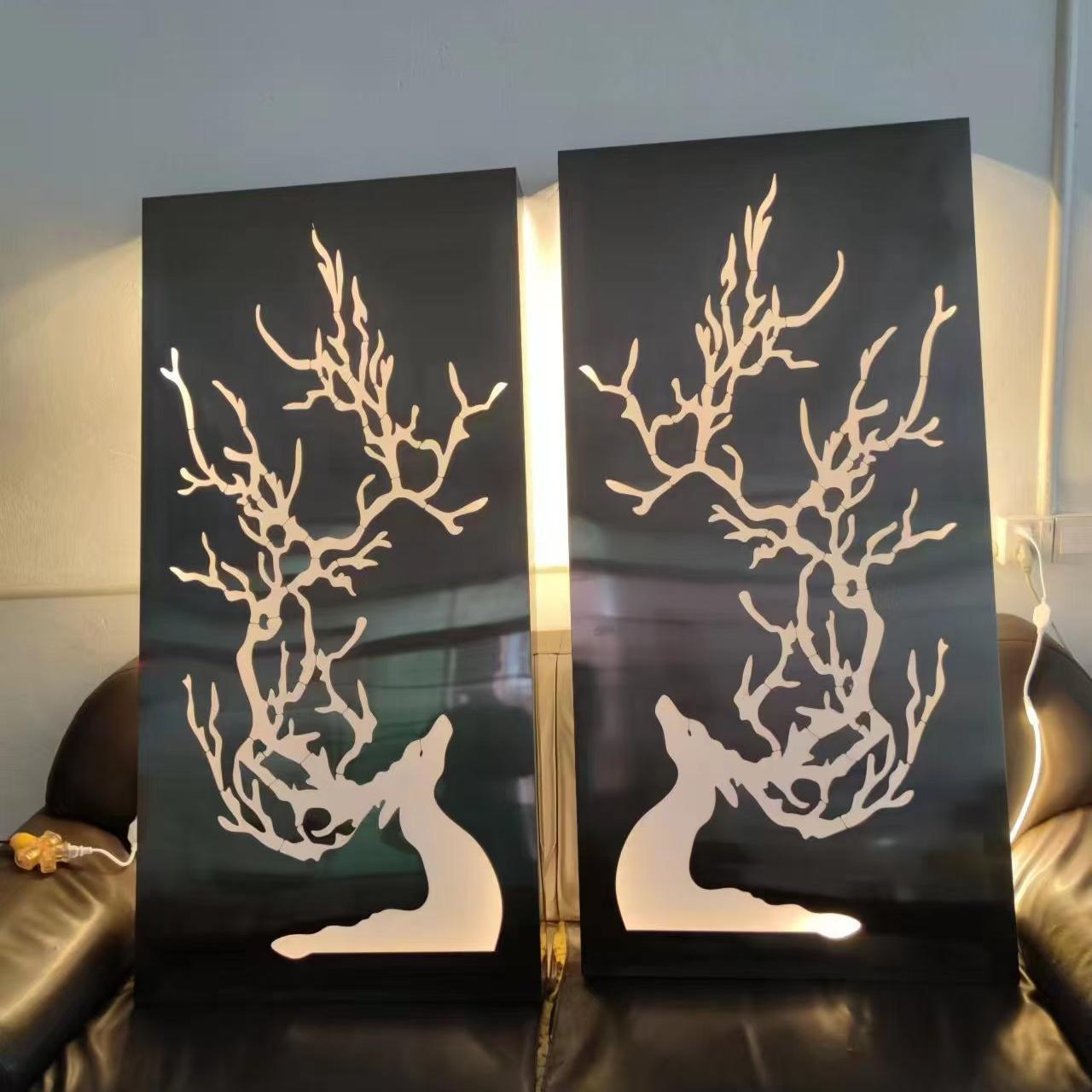 不锈钢假山壁龛金属灯箱嵌入景观背景墙庭院装饰圆形玄关屏风定制