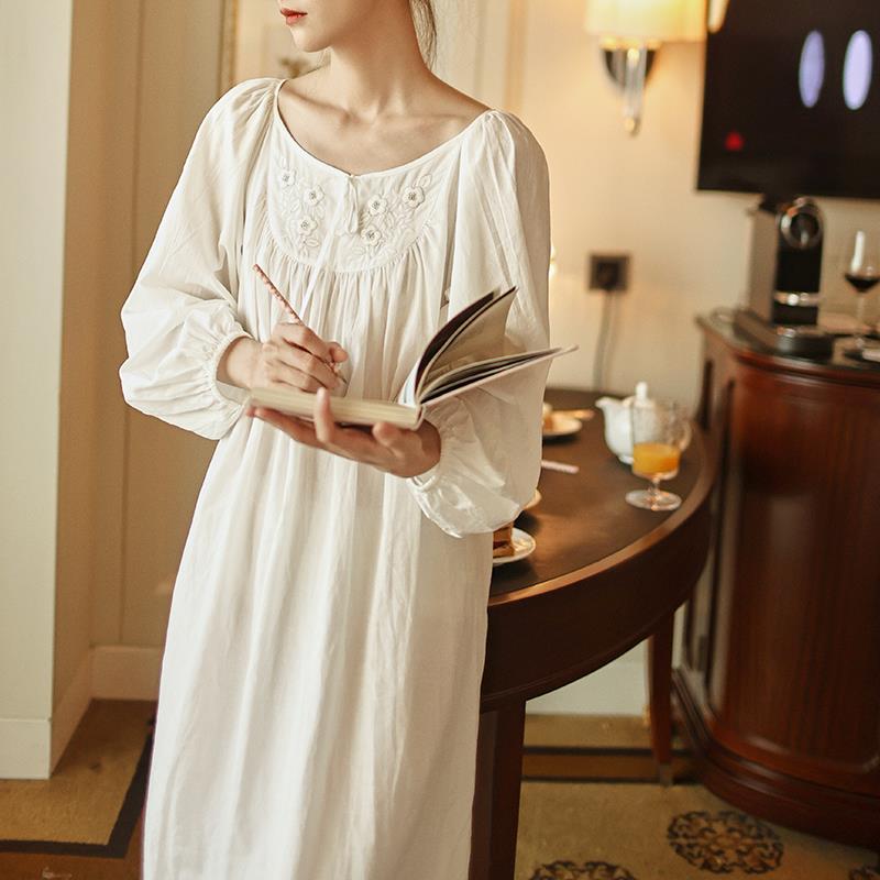 宫廷风睡裙女长袖春秋款纯棉长裙法式复古公主风甜美睡衣女家居服