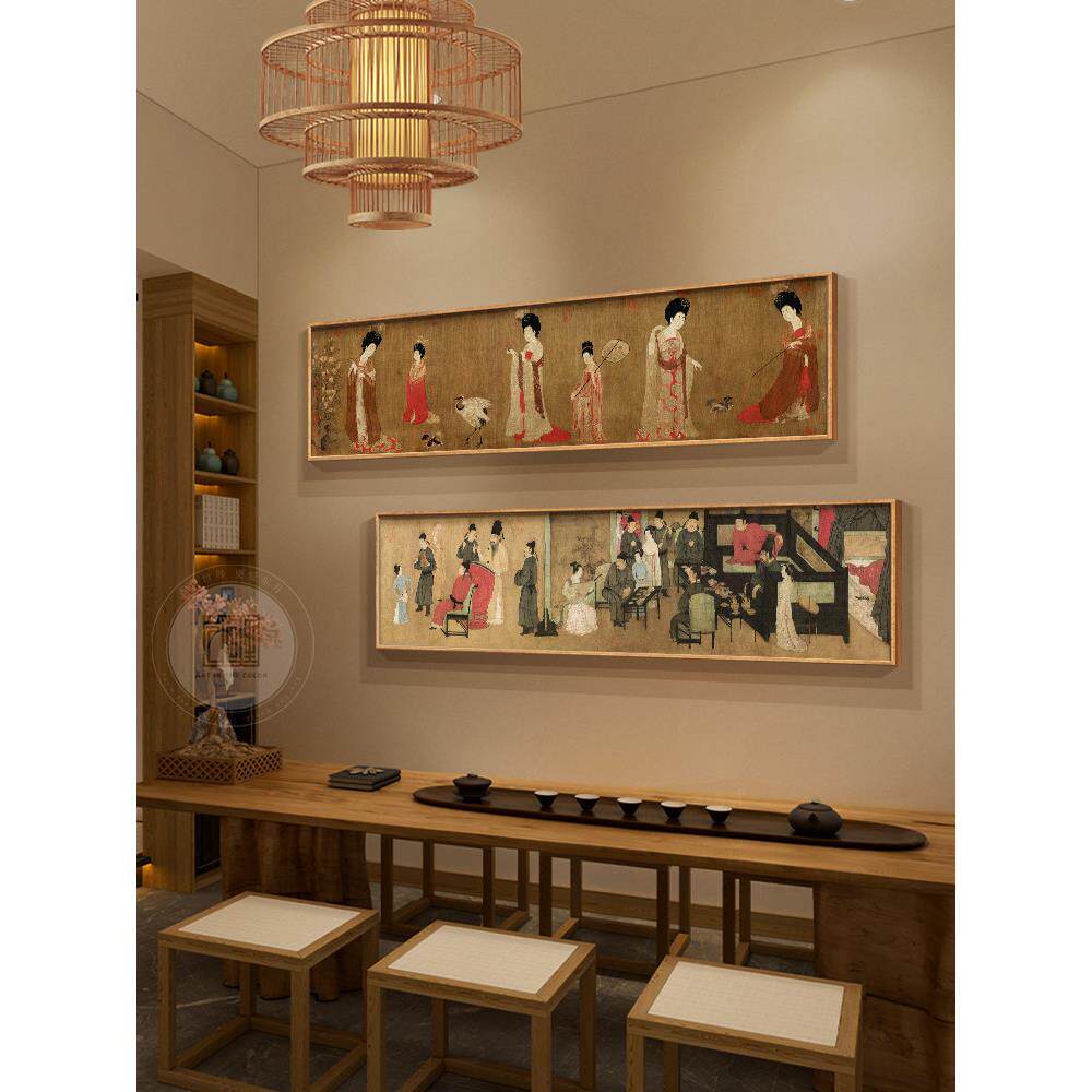 发夹女画新中国风茶室挂画唐代中国画客厅装饰画古画卧室床头壁画