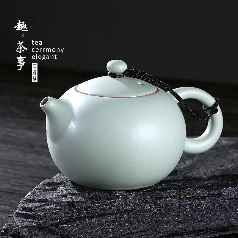 天青汝窑茶壶泡茶单壶陶瓷茶具茶杯家用喝茶西施壶汝瓷过滤泡茶壶