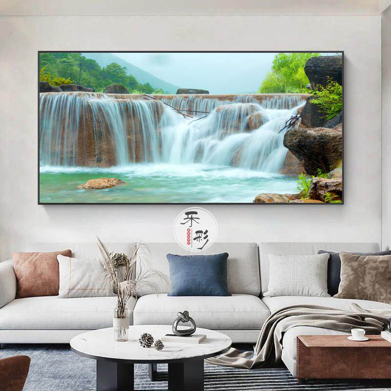 山水瀑布流水金山挂画客厅装饰画企业办公室风水画风景画挂墙壁画