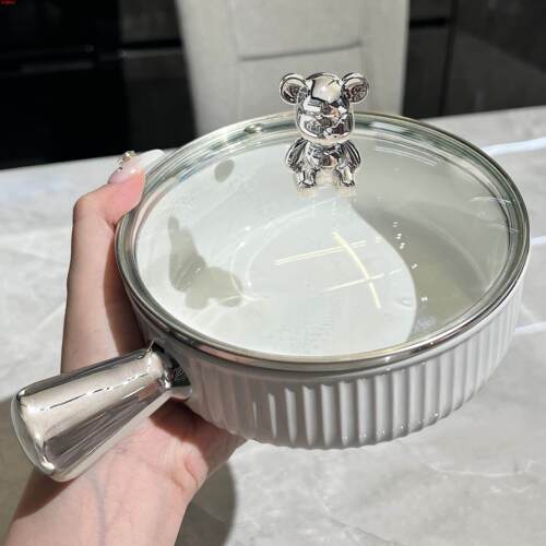 水果碗沙拉蔬菜碗新款轻奢带手柄碗家用餐具陶瓷碗泡面碗精致高端