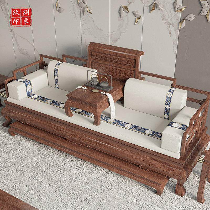 罗汉床垫子五件套椰棕乳胶坐垫新中式实木沙发垫红木棉麻沙发垫子