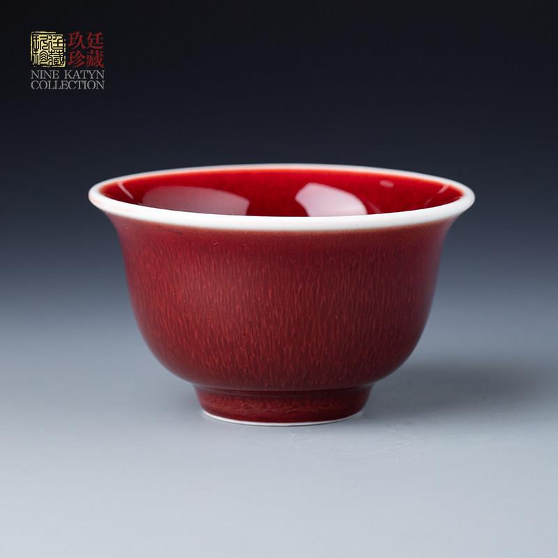 见山烧景德镇玖廷郎窑红釉主人杯景德镇陶瓷功夫茶具郎红釉茶杯压