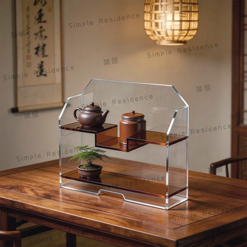 轻奢亚克力博古架桌面收纳展示架茶具小摆件收纳盒茶具置物多宝格