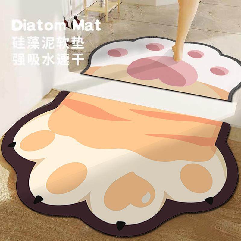 卫生间硅藻泥软垫吸水地垫浴室门垫厕所门口地毯可爱猫爪防滑脚垫