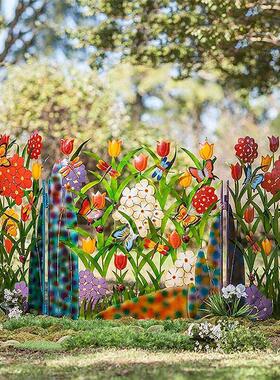 庭院花园铁艺栅栏护栏装饰品公园拟真花草摆件亚马逊外贸跨境公园