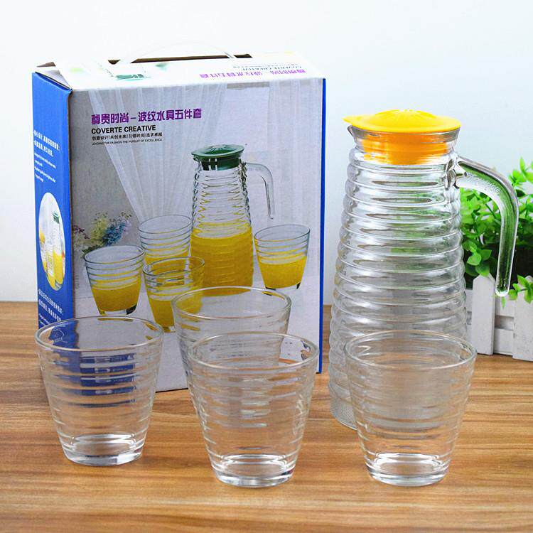 波纹水具五件套3件套冷水壶耐热玻璃水壶凉水壶横纹玻璃杯