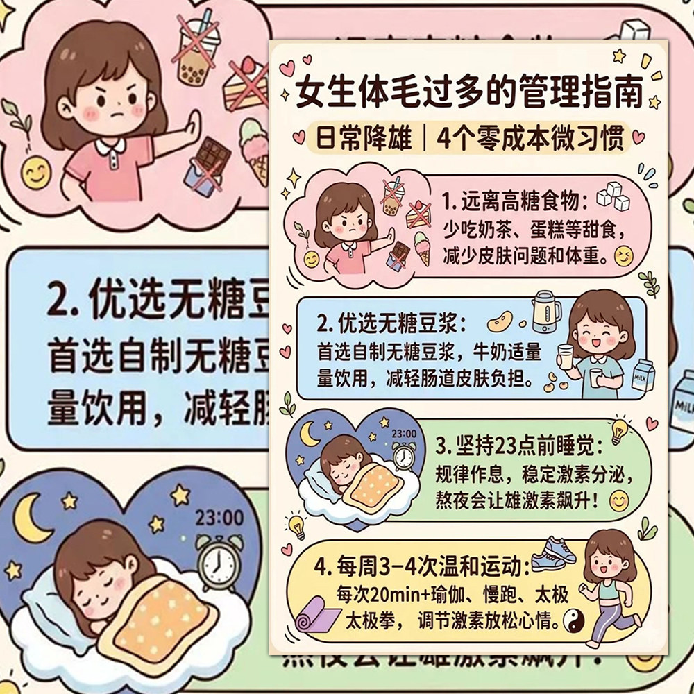 女生体毛管理指南贴纸降低雄激素减少体毛生长提升自我装饰桌面贴