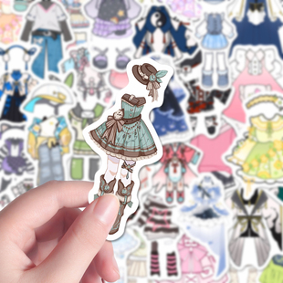 192张oc兔服贴纸新款可爱ins风少女心oc人设服饰绘画参考装饰贴画