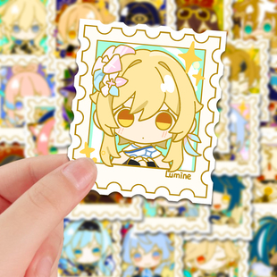100张原创爆款 原神邮票贴纸卡通可爱人物周边贴画DIY手机平板防水
