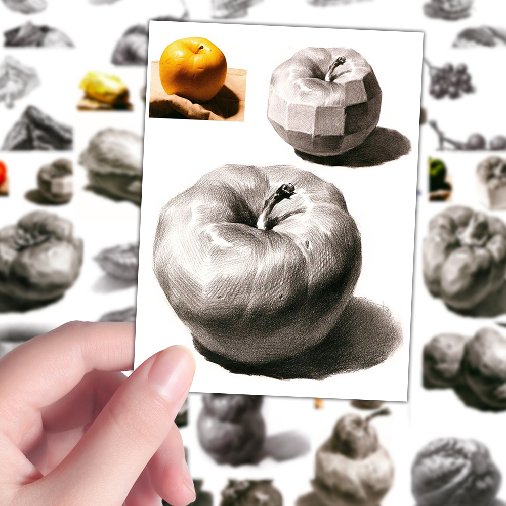 108张水果静物素描单体贴纸美术生绘画练习素材diy装饰笔记本粘贴图片