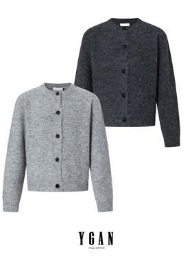 YGAN老钱风灰色羊绒毛衣外套冬厚毛织上衣开衫内搭针织衫女款