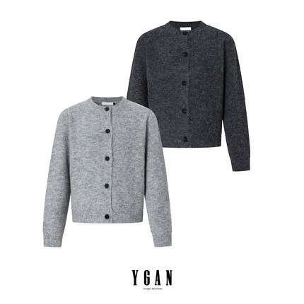 YGAN老钱风灰色羊绒毛衣外套冬厚毛织上衣开衫内搭针织衫女款