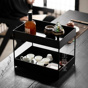 圭隐堂双层手工铁艺茶棚家用功夫茶具茶壶置物架茶室收纳架展架
