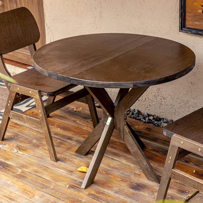 简约复古实木折叠圆桌子椭圆桌休闲椅子小户型家用餐桌咖啡桌饭桌
