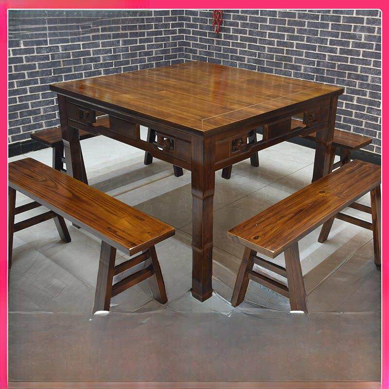 实木正方形桌子彷古餐馆桌椅组合面馆饭店四方桌新中式商用八仙桌